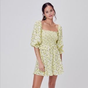 For Love & Lemons Chrysanthemum Mini Dress in Lemonade Size Small